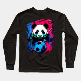 Soccer Panda - Soccer Futball Football - Graphiti Art Graphic Paint Long Sleeve T-Shirt